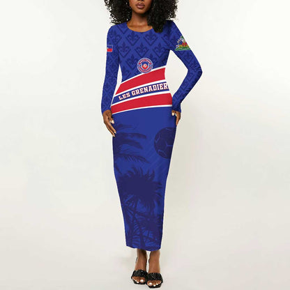 Custom Haiti Football Long Sleeve Bodycon Dress Go Champions Les Grenadiers - African Pride