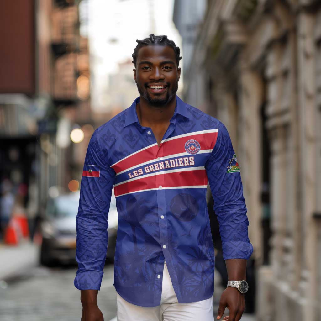 Custom Haiti Football Long Sleeve Button Shirt Go Champions Les Grenadiers - African Pride