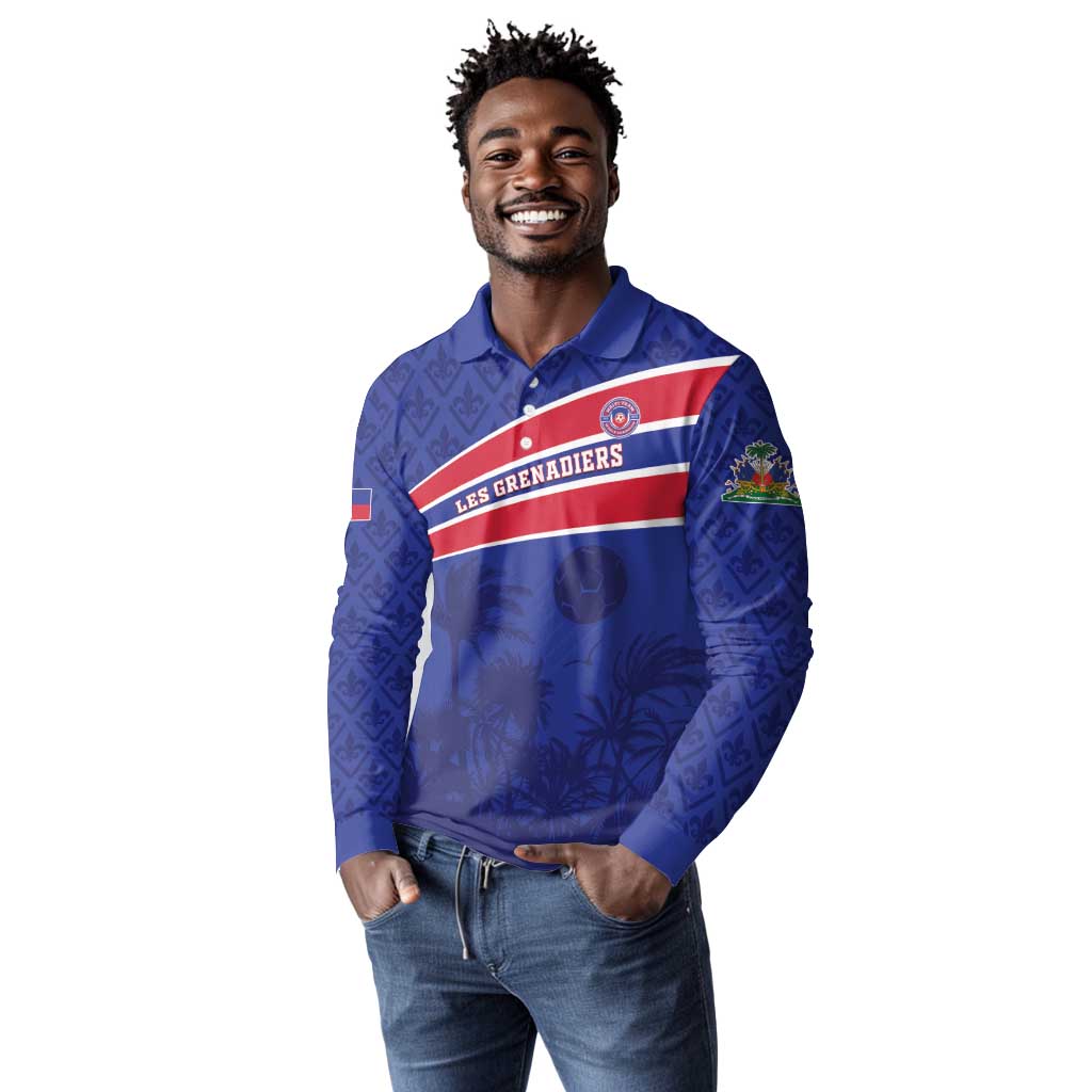 Custom Haiti Football Long Sleeve Polo Shirt Go Champions Les Grenadiers - African Pride