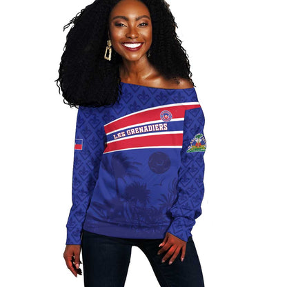 Custom Haiti Football Off Shoulder Sweater Go Champions Les Grenadiers - African Pride