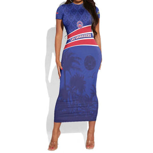 Custom Haiti Football Short Sleeve Bodycon Dress Go Champions Les Grenadiers - African Pride