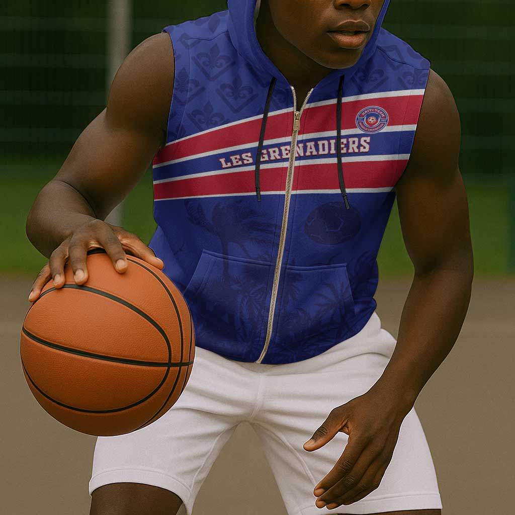 Custom Haiti Football Sleeveless Zip Hoodie Go Champions Les Grenadiers - African Pride