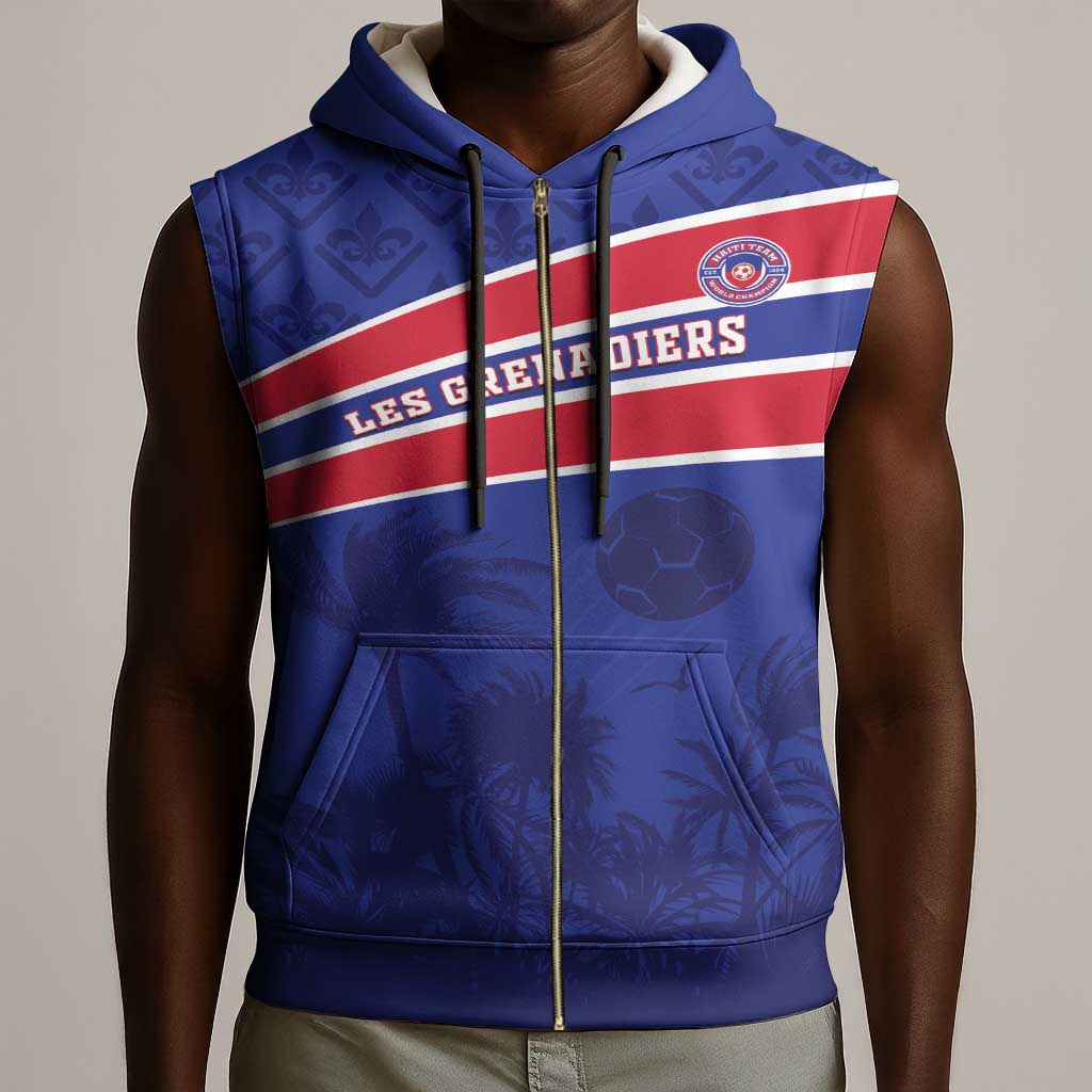 Custom Haiti Football Sleeveless Zip Hoodie Go Champions Les Grenadiers - African Pride