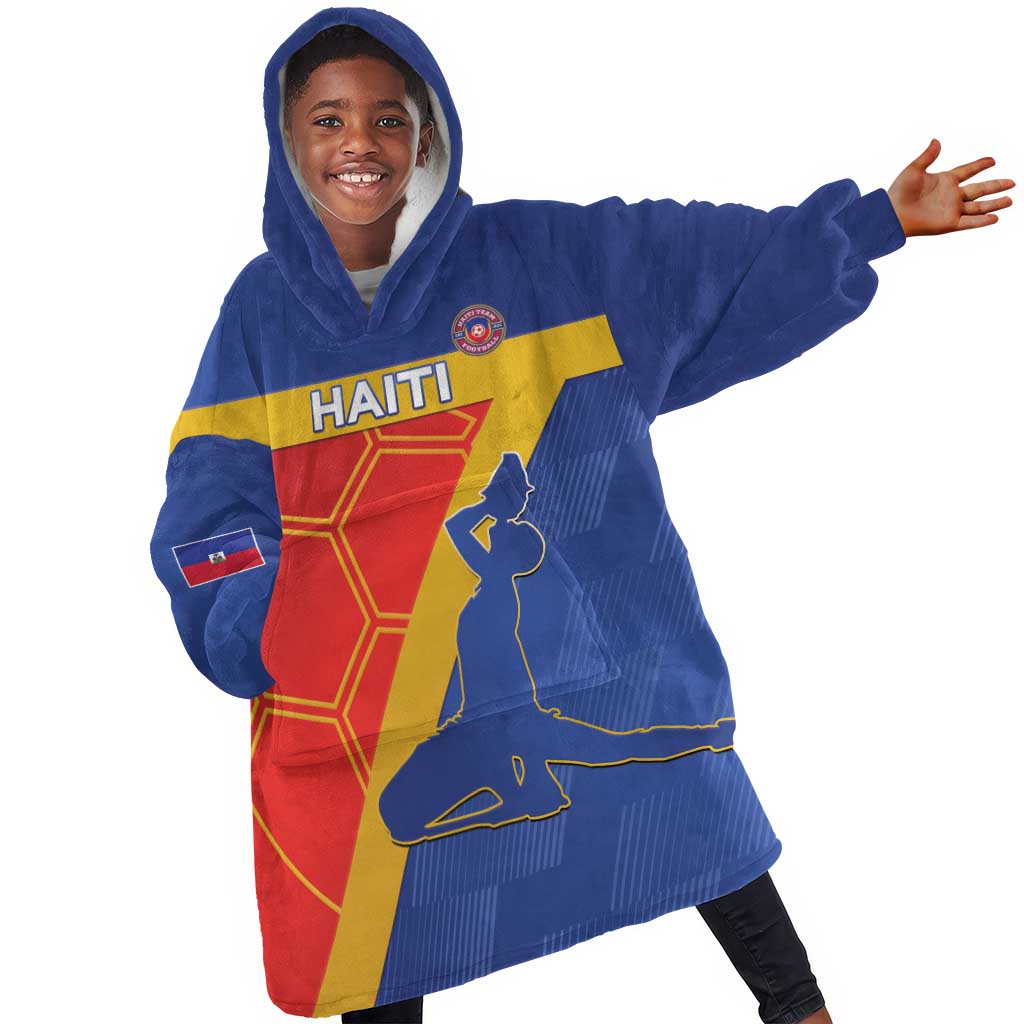 Custom Haiti Football Kid Wearable Blanket Hoodie Neg Marron - Road To World Cup 2026 - African Pride
