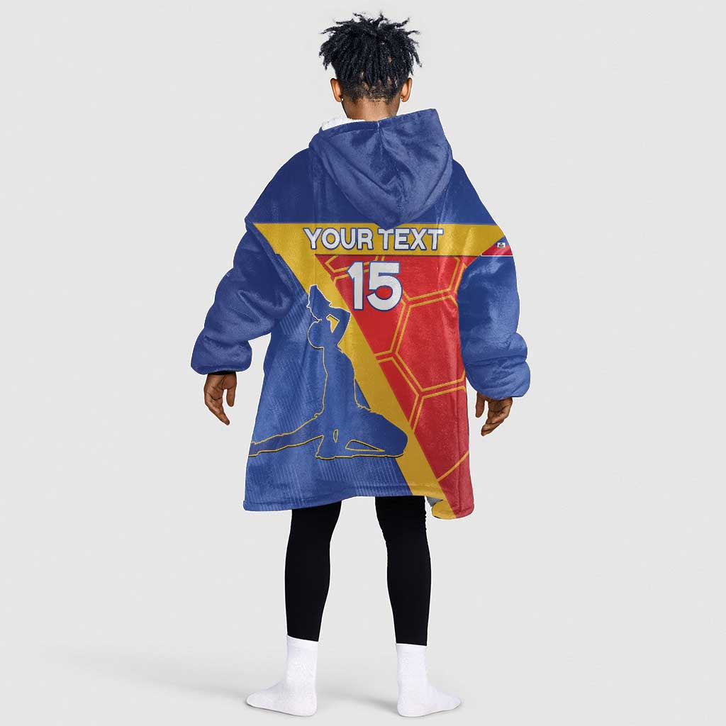 Custom Haiti Football Kid Wearable Blanket Hoodie Neg Marron - Road To World Cup 2026 - African Pride