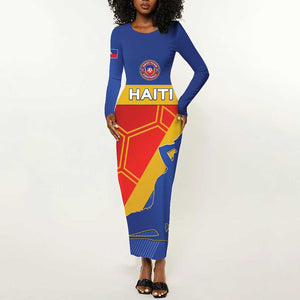 Custom Haiti Football Long Sleeve Bodycon Dress Neg Marron - Road To World Cup 2026 - African Pride