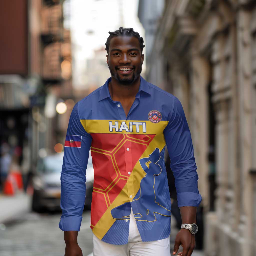 Custom Haiti Football Long Sleeve Button Shirt Neg Marron - Road To World Cup 2026 - African Pride