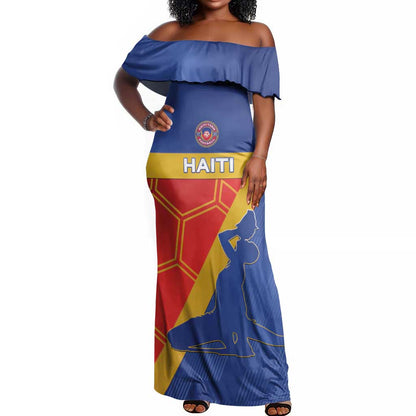 Custom Haiti Football Off Shoulder Maxi Dress Neg Marron - Road To World Cup 2026 - African Pride