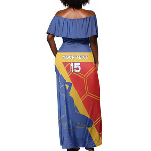 Custom Haiti Football Off Shoulder Maxi Dress Neg Marron - Road To World Cup 2026 - African Pride