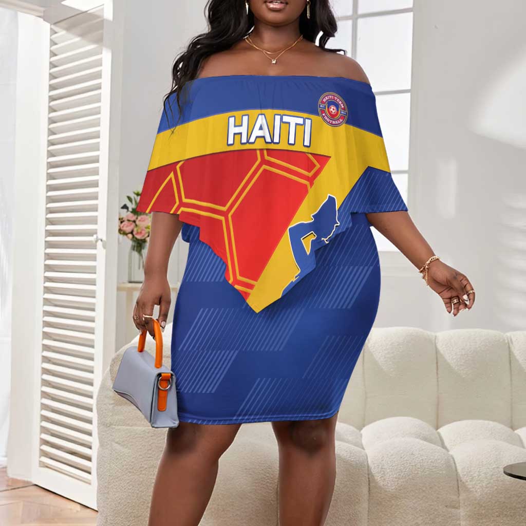 Custom Haiti Football Off Shoulder Short Dress Neg Marron - Road To World Cup 2026 - African Pride