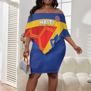 Custom Haiti Football Off Shoulder Short Dress Neg Marron - Road To World Cup 2026 - African Pride
