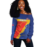 Custom Haiti Football Off Shoulder Sweater Neg Marron - Road To World Cup 2026 - African Pride