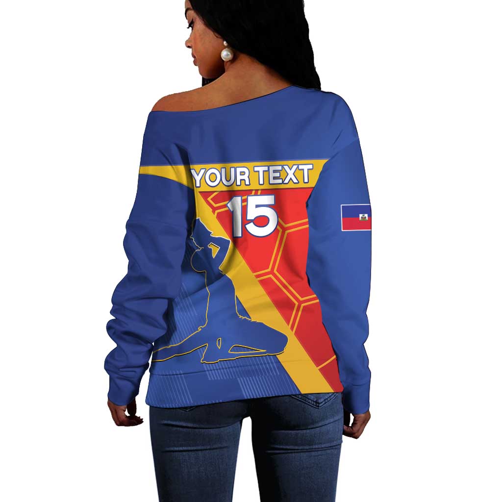 Custom Haiti Football Off Shoulder Sweater Neg Marron - Road To World Cup 2026 - African Pride