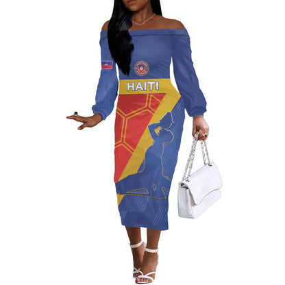 Custom Haiti Football Off The Shoulder Long Sleeve Dress Neg Marron - Road To World Cup 2026 - African Pride