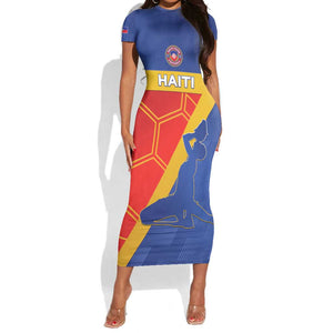 Custom Haiti Football Short Sleeve Bodycon Dress Neg Marron - Road To World Cup 2026 - African Pride
