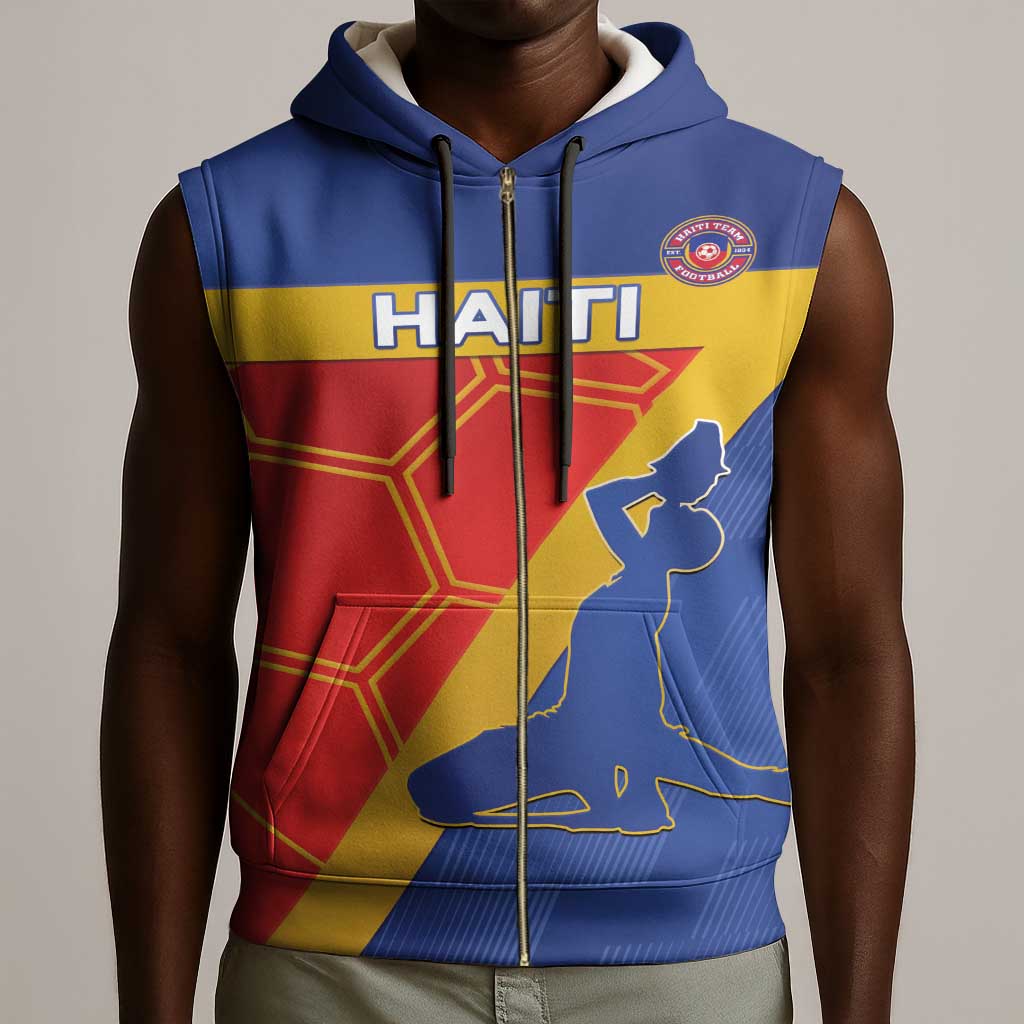 Custom Haiti Football Sleeveless Zip Hoodie Neg Marron - Road To World Cup 2026 - African Pride