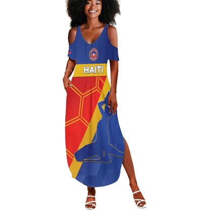 Custom Haiti Football Summer Maxi Dress Neg Marron - Road To World Cup 2026 - African Pride