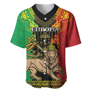 Personalised Afro Ethiopia Baseball Jersey Lion Of Judah - African Pattern