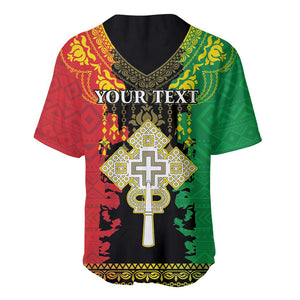 Personalised Afro Ethiopia Baseball Jersey Lion Of Judah - African Pattern