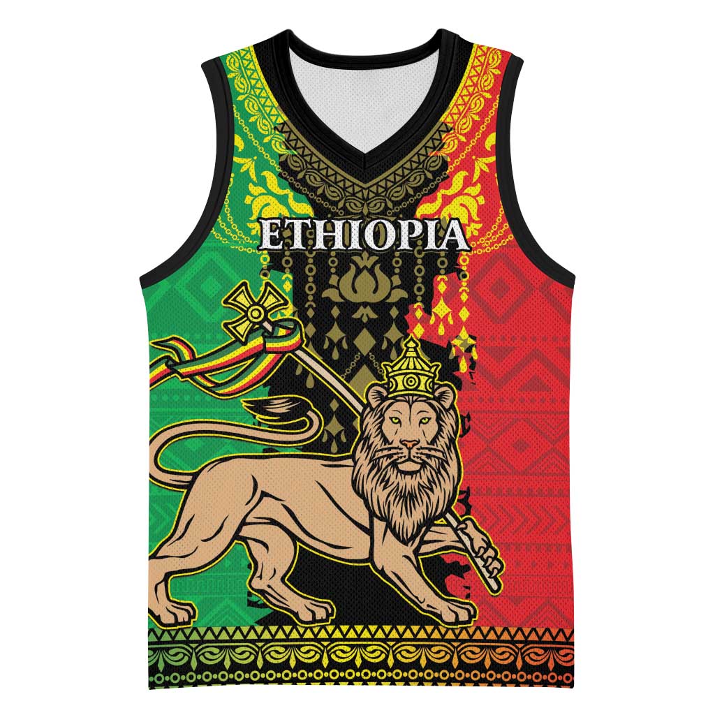 Personalised Afro Ethiopia Basketball Jersey Lion Of Judah - African Pattern - African Pride