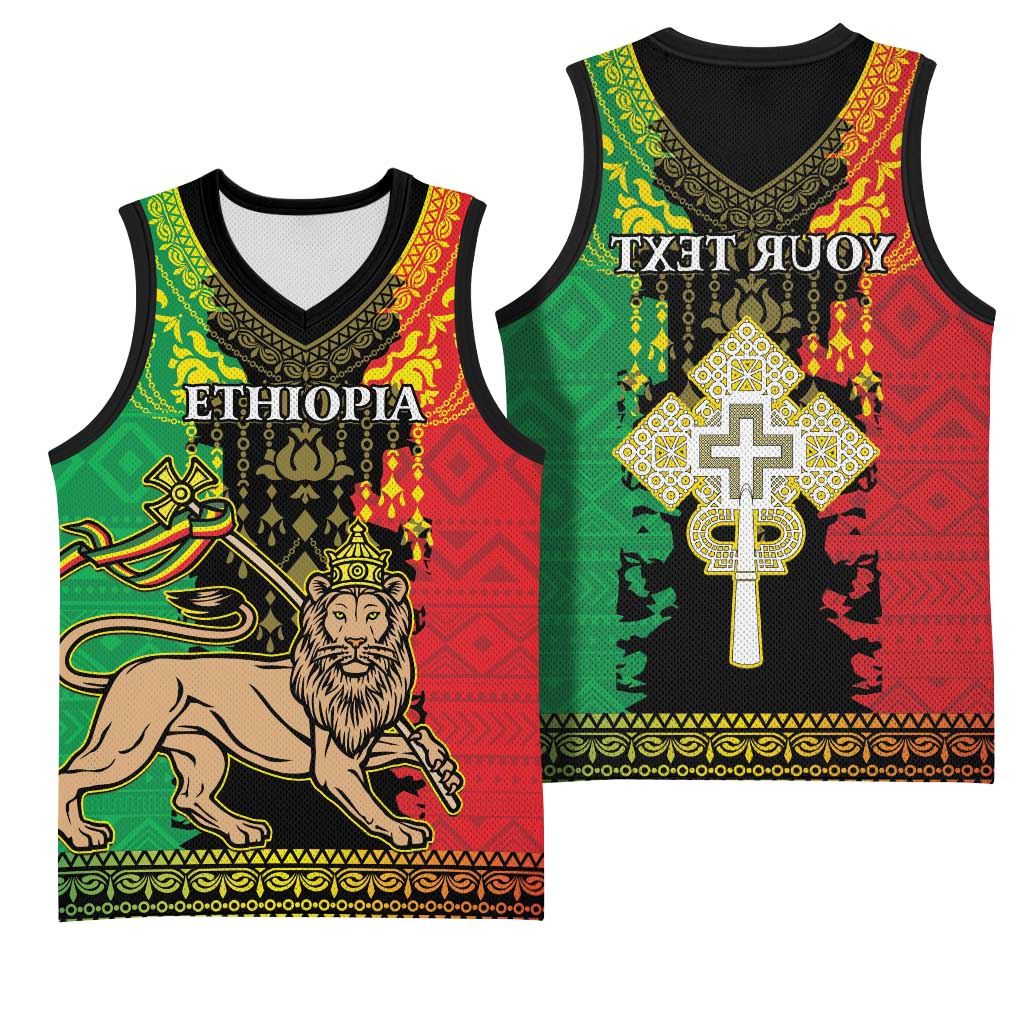 Personalised Afro Ethiopia Basketball Jersey Lion Of Judah - African Pattern - African Pride