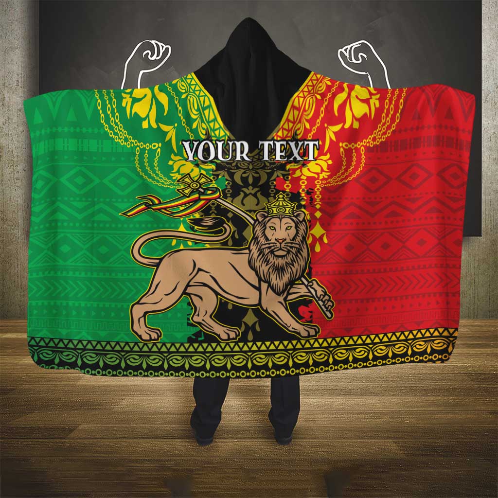 Personalised Afro Ethiopia Hooded Blanket Lion Of Judah - African Pattern