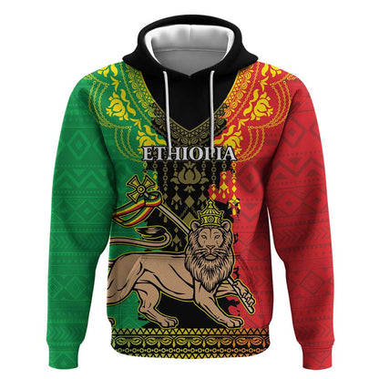 Personalised Afro Ethiopia Hoodie Lion Of Judah - African Pattern