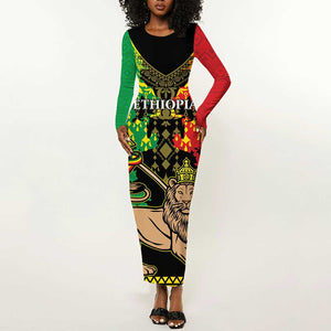 Personalised Afro Ethiopia Long Sleeve Bodycon Dress Lion Of Judah - African Pattern LT15
