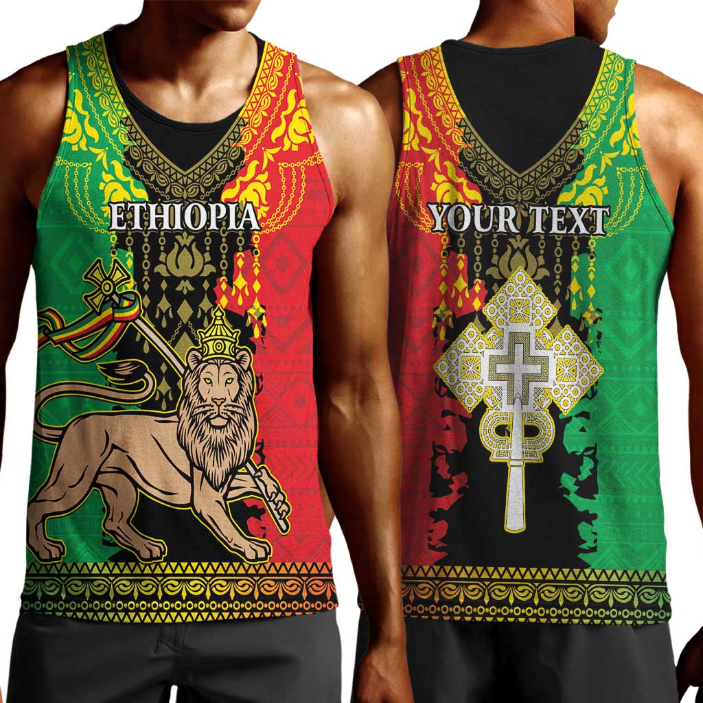 Personalised Afro Ethiopia Men Tank Top Lion Of Judah - African Pattern