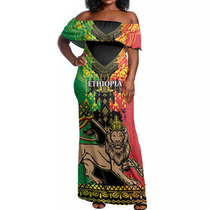 Personalised Afro Ethiopia Off Shoulder Maxi Dress Lion Of Judah - African Pattern