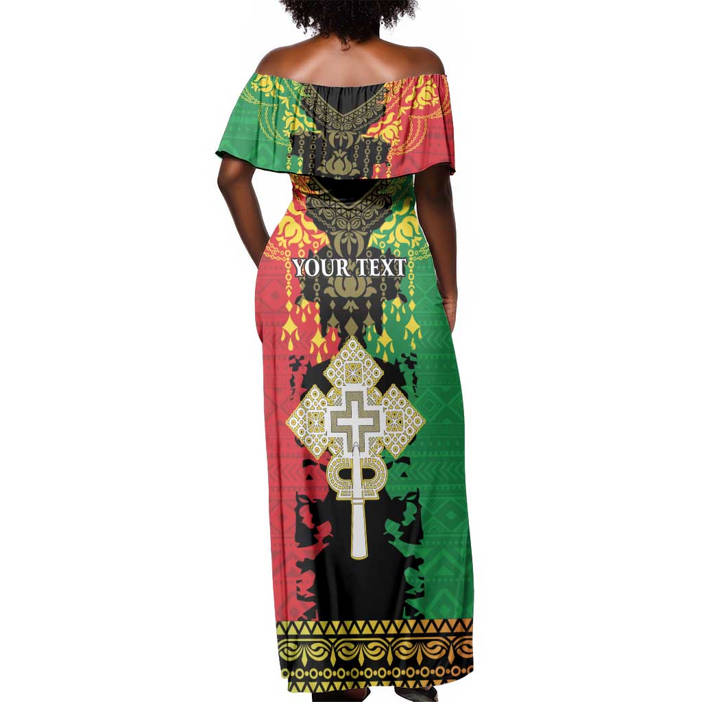 Personalised Afro Ethiopia Off Shoulder Maxi Dress Lion Of Judah - African Pattern