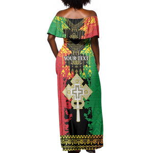 Personalised Afro Ethiopia Off Shoulder Maxi Dress Lion Of Judah - African Pattern