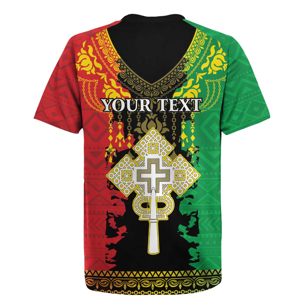 Personalised Afro Ethiopia Rugby Jersey Lion Of Judah - African Pattern