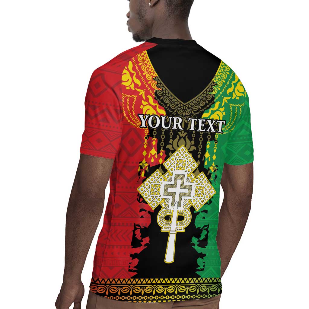 Personalised Afro Ethiopia Rugby Jersey Lion Of Judah - African Pattern