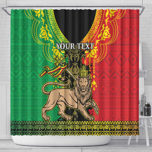Personalised Afro Ethiopia Shower Curtain Lion Of Judah - African Pattern