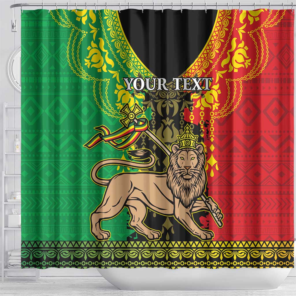 Personalised Afro Ethiopia Shower Curtain Lion Of Judah - African Pattern