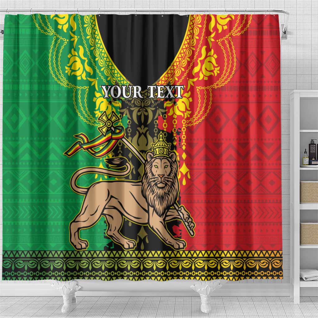 Personalised Afro Ethiopia Shower Curtain Lion Of Judah - African Pattern