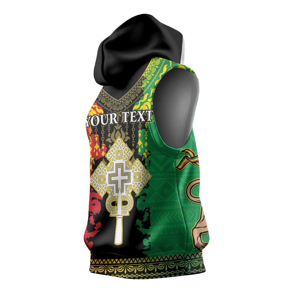 Personalised Afro Ethiopia Sleeveless Hoodie Lion Of Judah - African Pattern - African Pride