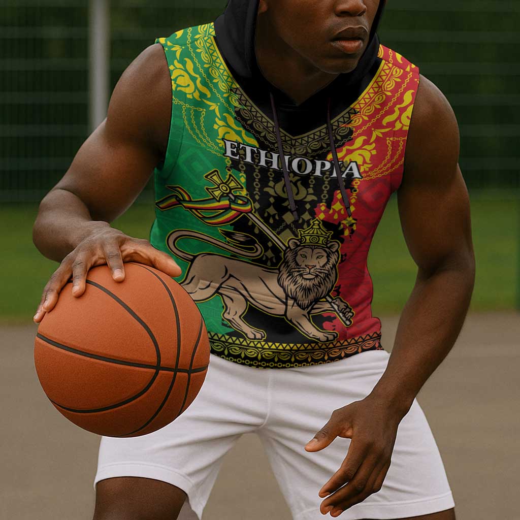 Personalised Afro Ethiopia Sleeveless Hoodie Lion Of Judah - African Pattern - African Pride