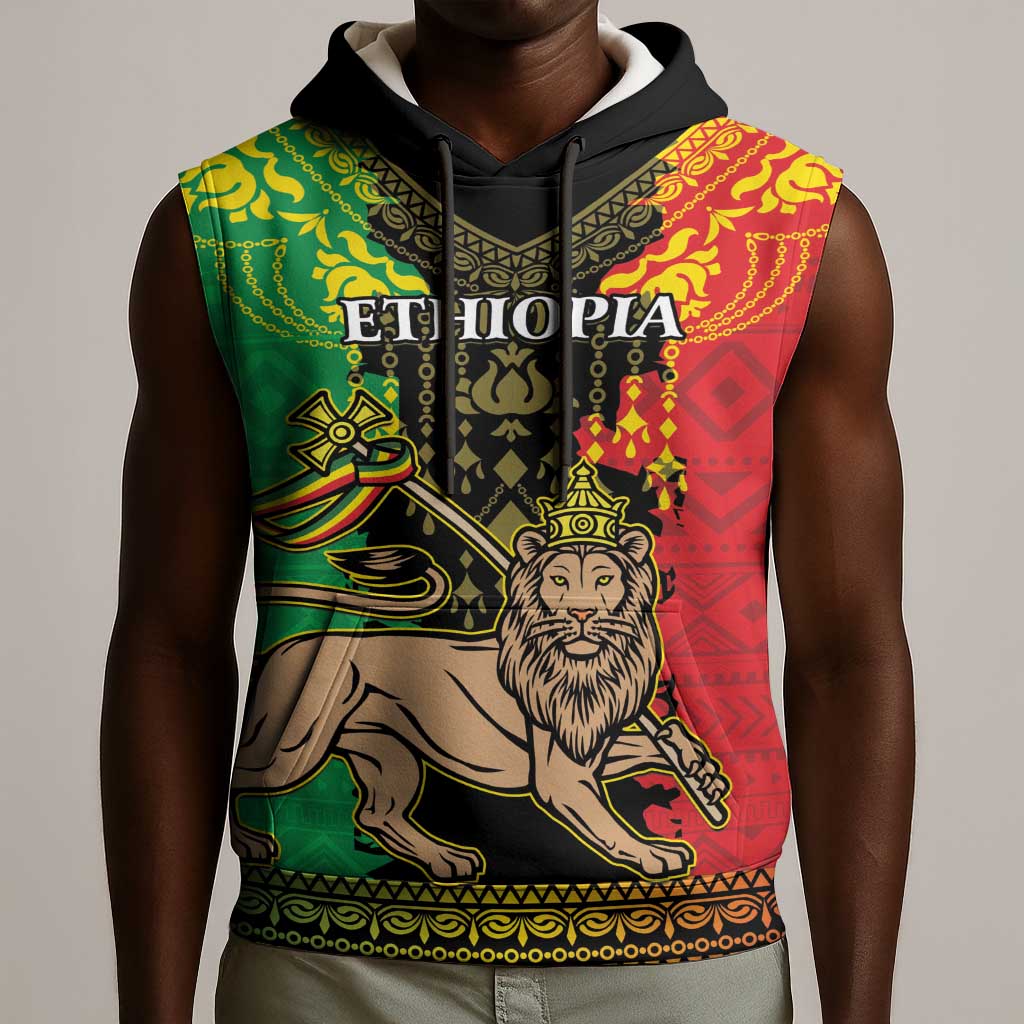 Personalised Afro Ethiopia Sleeveless Hoodie Lion Of Judah - African Pattern - African Pride