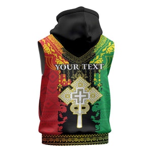 Personalised Afro Ethiopia Sleeveless Zip Hoodie Lion Of Judah - African Pattern - African Pride