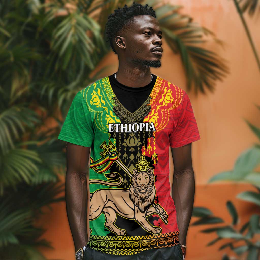 Personalised Afro Ethiopia T shirt Lion Of Judah - African Pattern