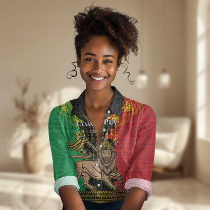 Personalised Afro Ethiopia Women Casual Shirt Lion Of Judah - African Pattern LT15