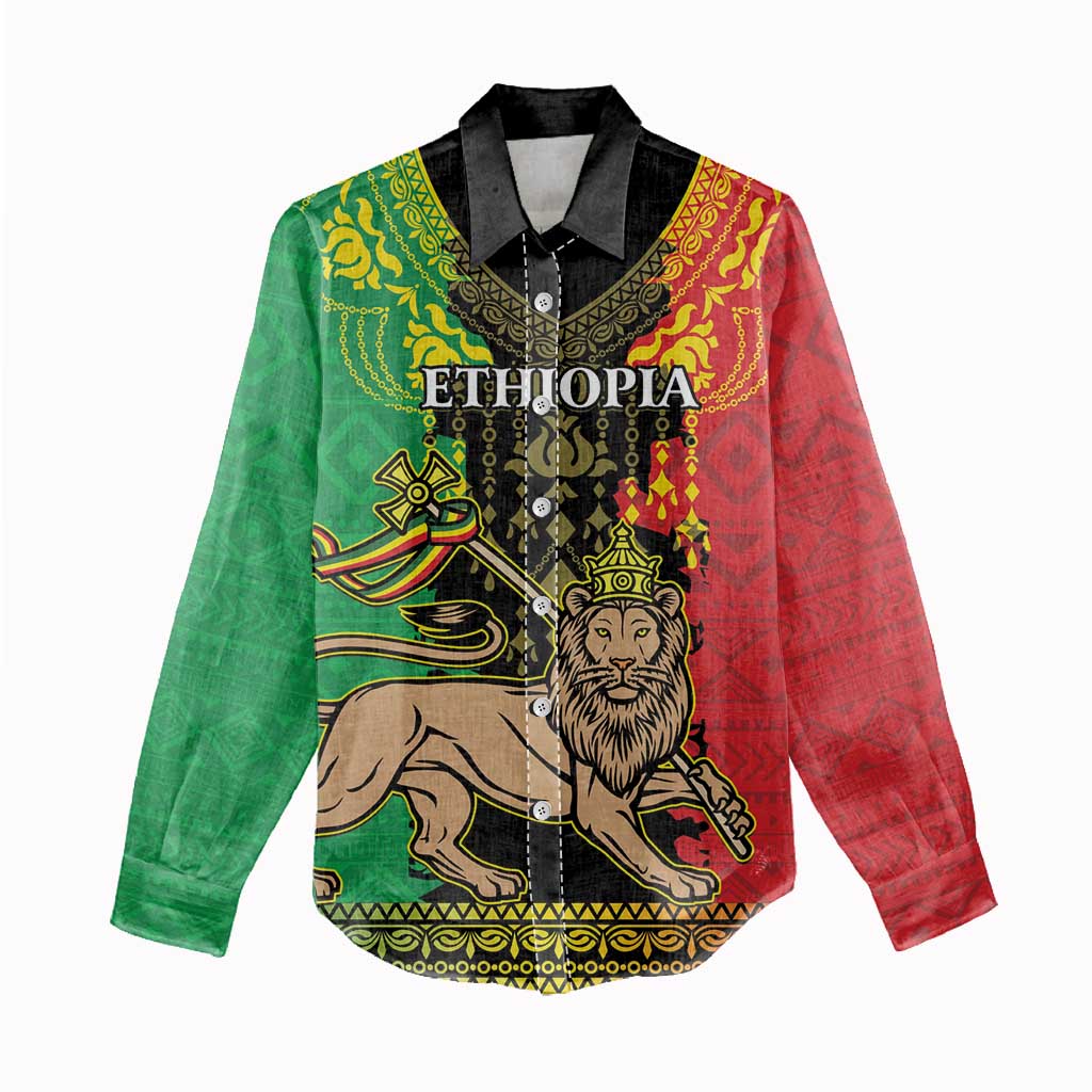 Personalised Afro Ethiopia Women Casual Shirt Lion Of Judah - African Pattern LT15