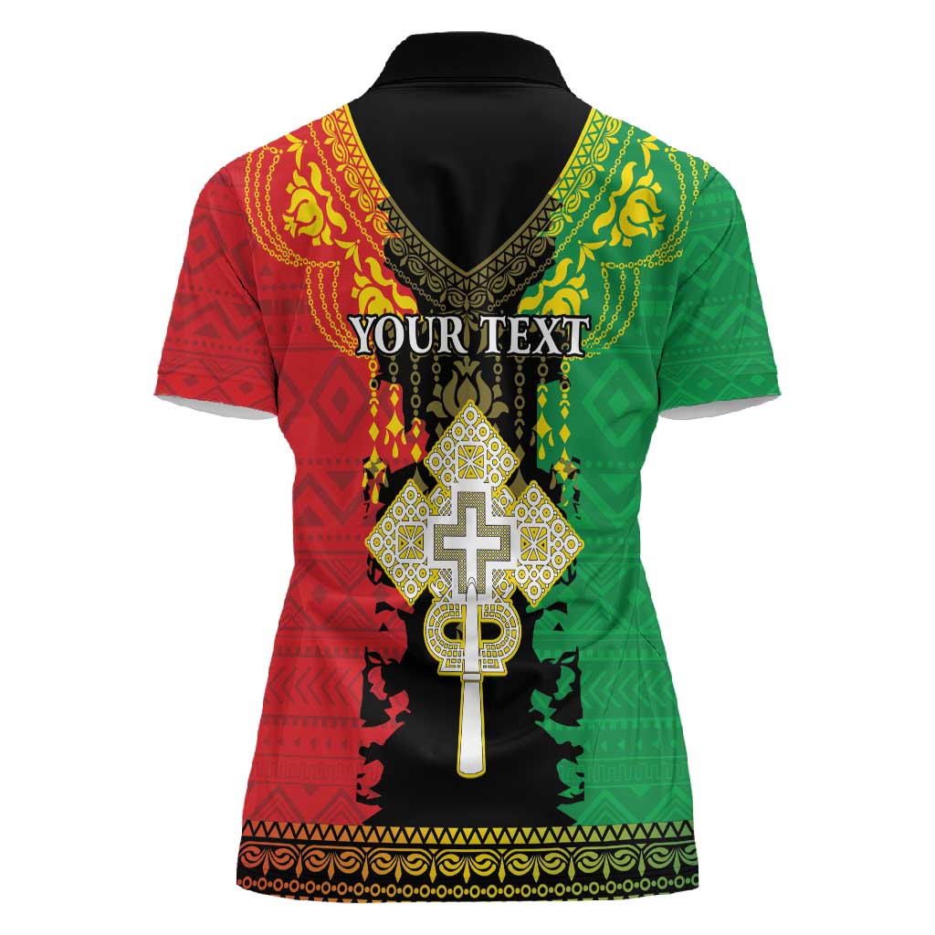 Personalised Afro Ethiopia Women Polo Shirt Lion Of Judah - African Pattern