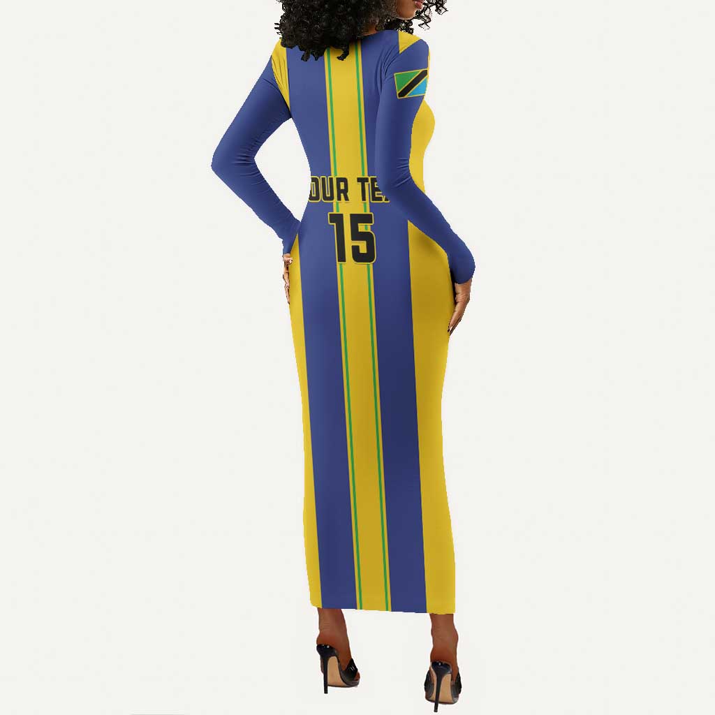 Custom Afro Tanzania Football Long Sleeve Bodycon Dress We Are Champions LT15