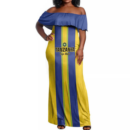 Custom Afro Tanzania Football Off Shoulder Maxi Dress We Are Champions
