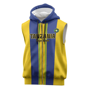Custom Afro Tanzania Football Sleeveless Zip Hoodie We Are Champions - African Pride