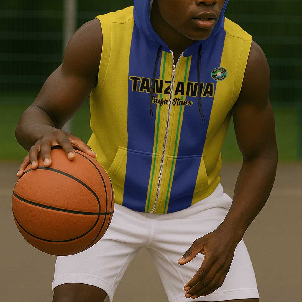 Custom Afro Tanzania Football Sleeveless Zip Hoodie We Are Champions - African Pride