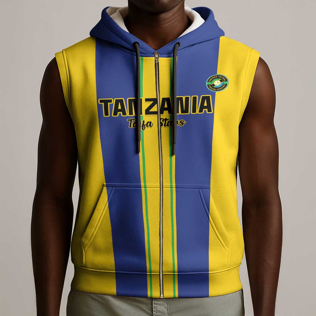 Custom Afro Tanzania Football Sleeveless Zip Hoodie We Are Champions - African Pride
